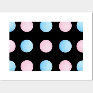 Pink and blue polka dots Posters and Art